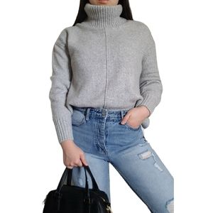 Heather Grey Turtleneck Wool Sweater